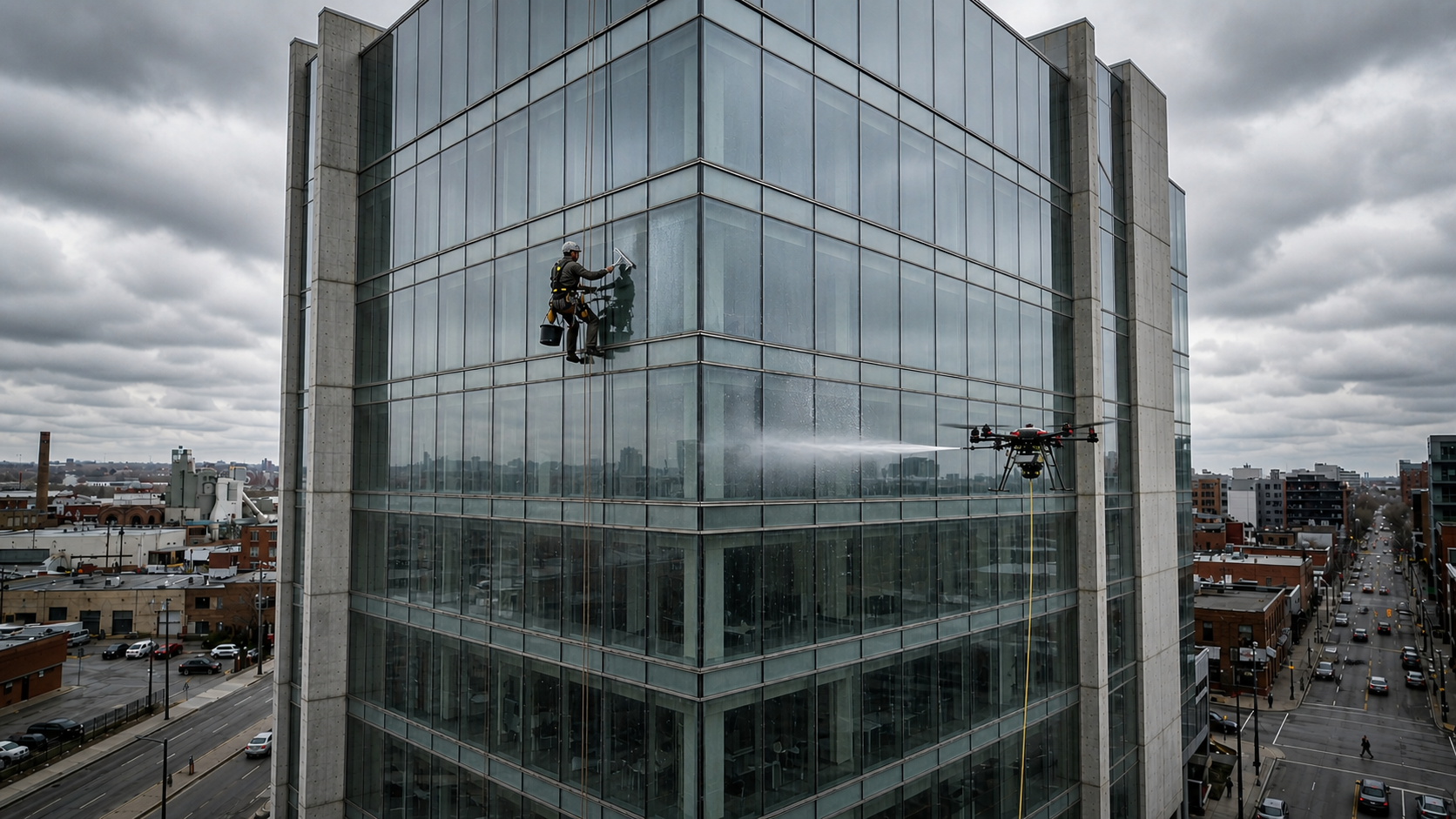 Comparaison cordiste vs drone — nettoyage de tour