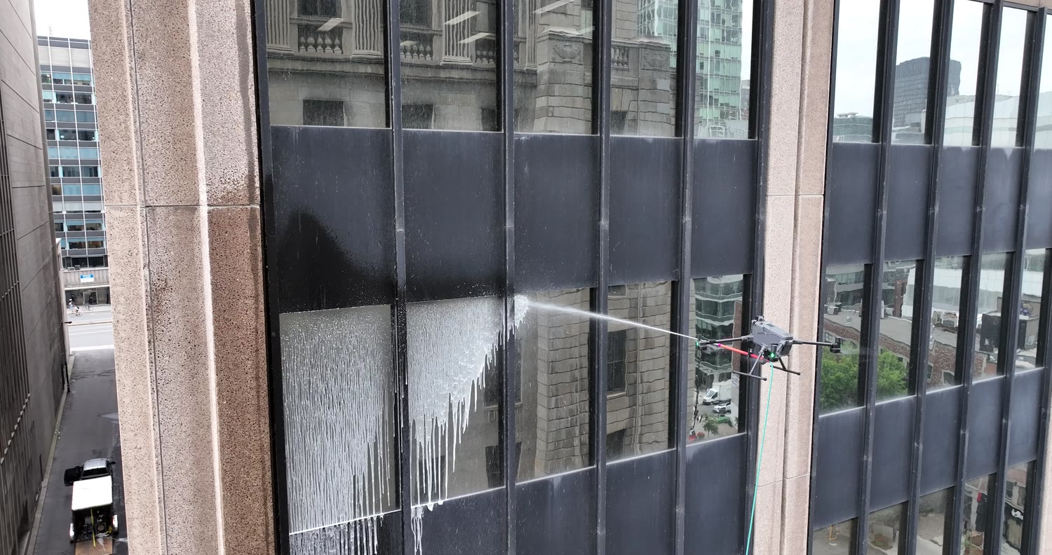 The spray on the glazing and spandrels